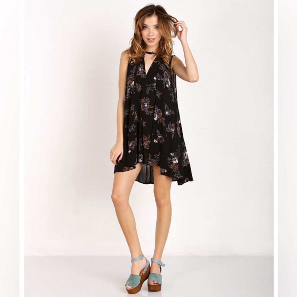 Free People Snap Out of It Swing Floral Mini Dress in Black